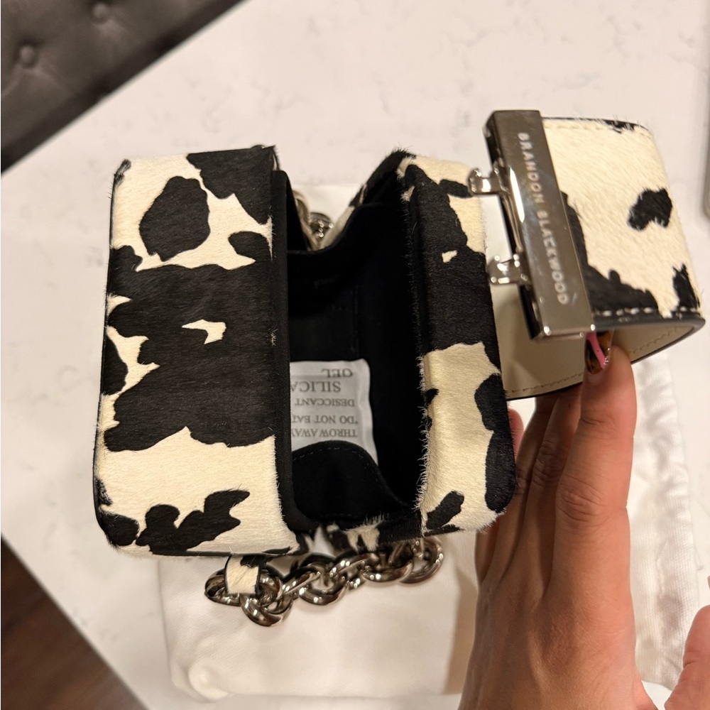 Brandon Blackwood Cow Print Mini Bag with Silver Chain - Picture 2 of 6